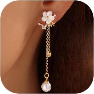 Pearl Drop Earrings – Sparkling Zircon Accents, Elegant Wedding Jewelry